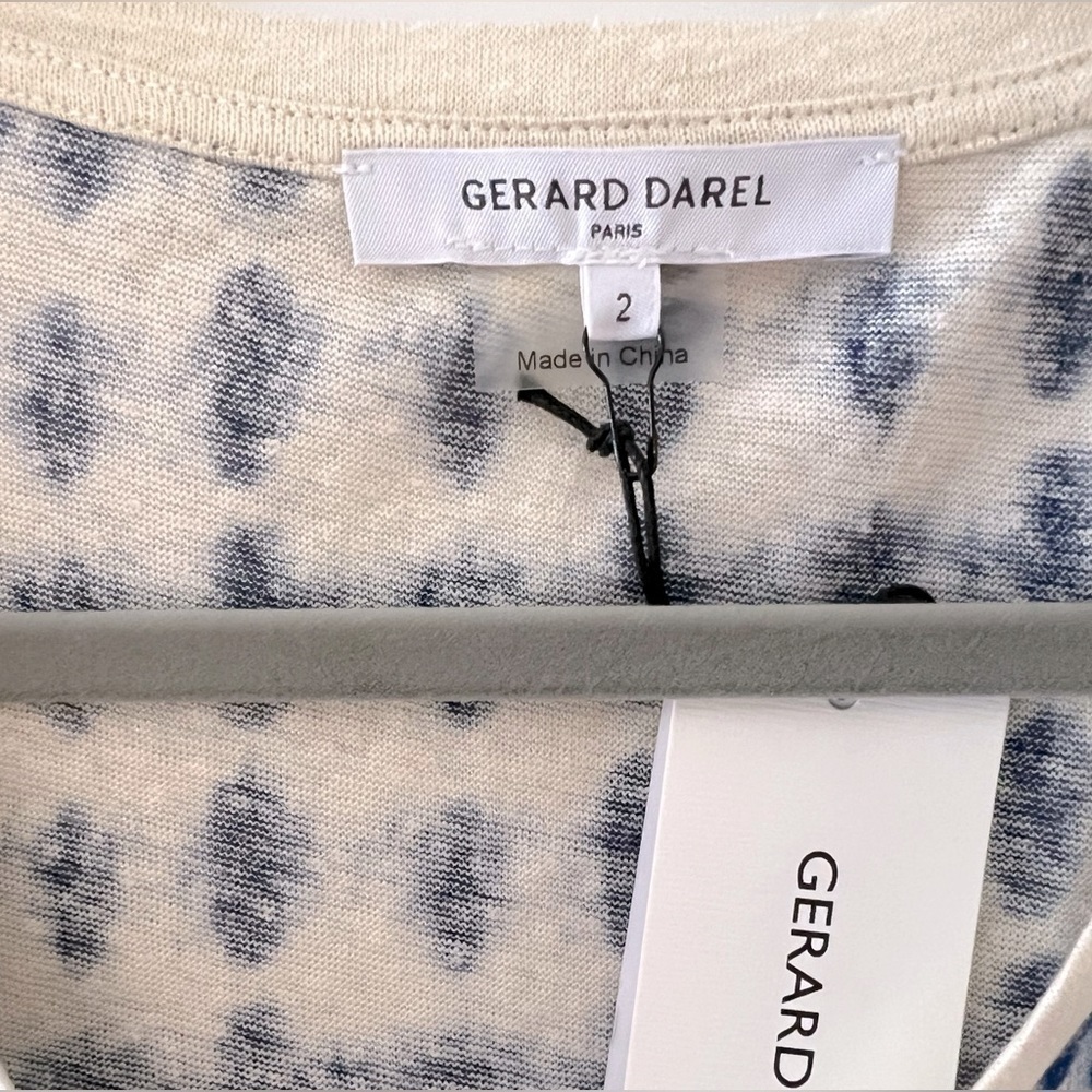 NEW Gerard Darel Appoline Abstract Print Linen V-Neck T-Shirt, Size Small - Picture 5 of 11